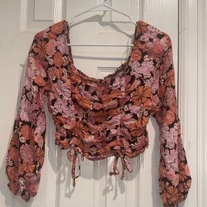 Floral Ruched Women's Top - Pink and Black